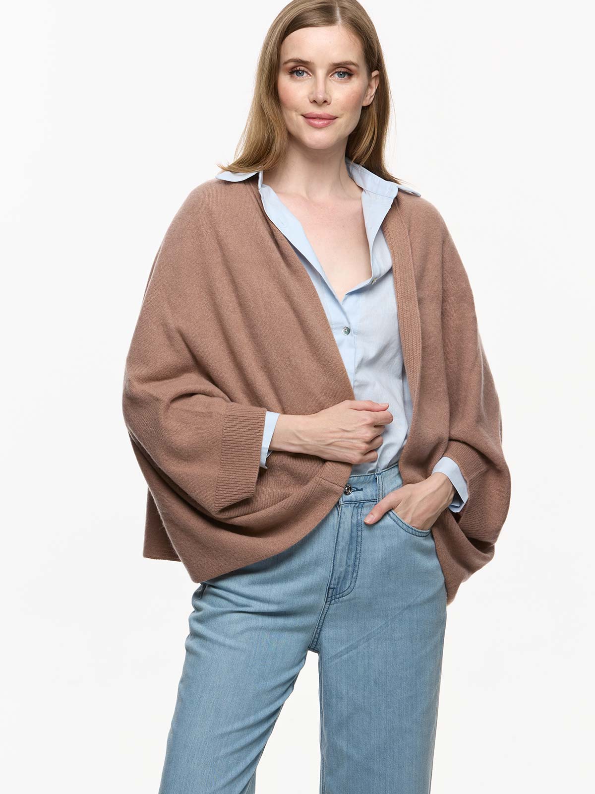 Camel Wearable Cashmere Wrap - Image 3