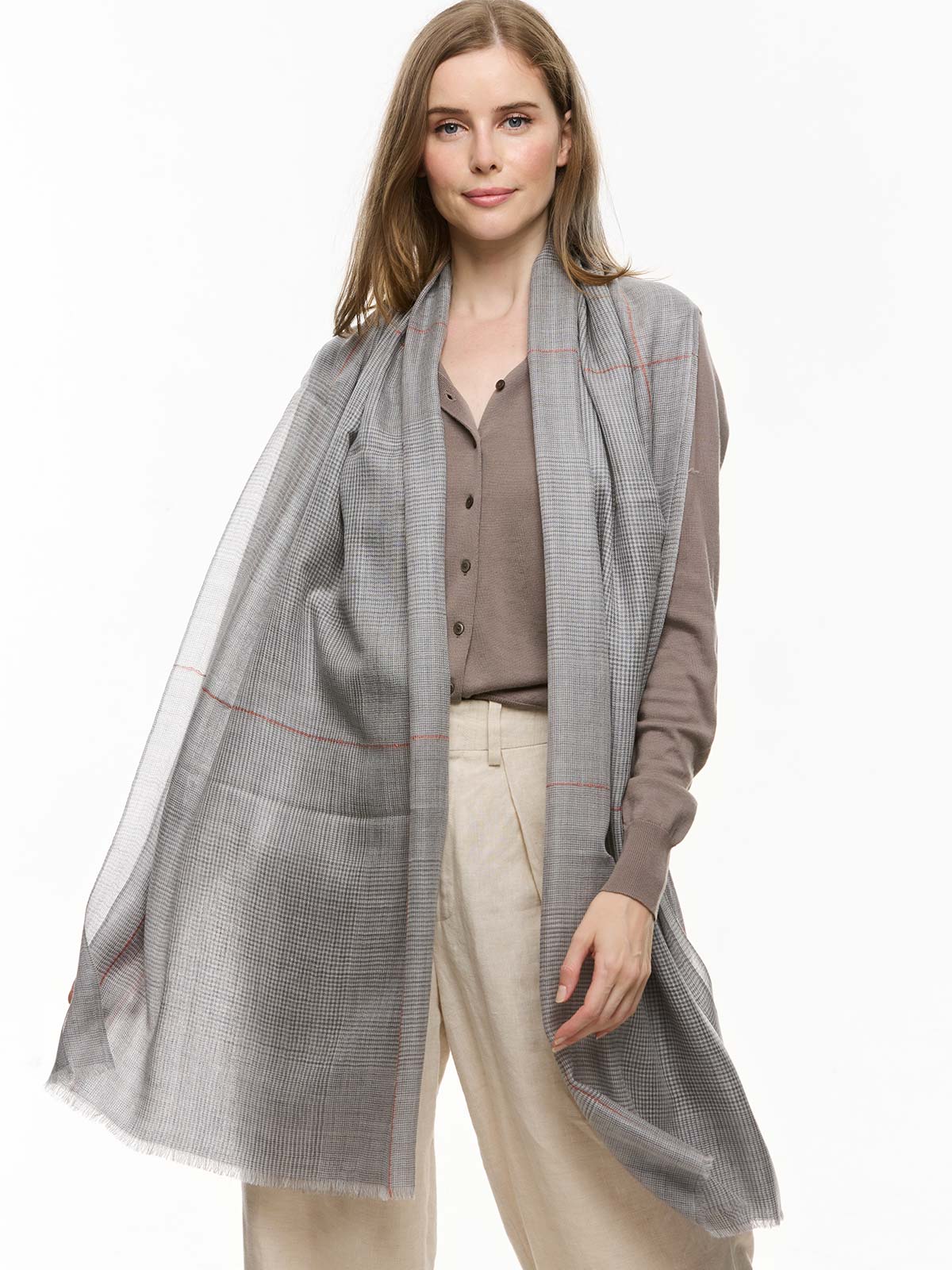 Featherlight Light Gray Plaid Cashmere Scarf - Image 5