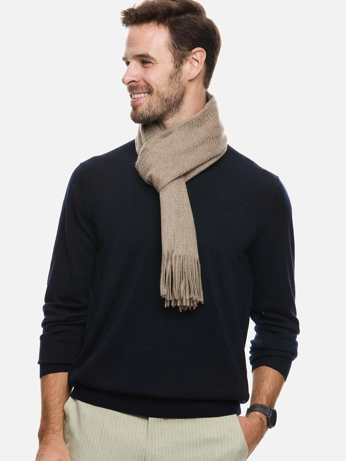 Oatmeal Mens Cashmere Scarf - Image 3