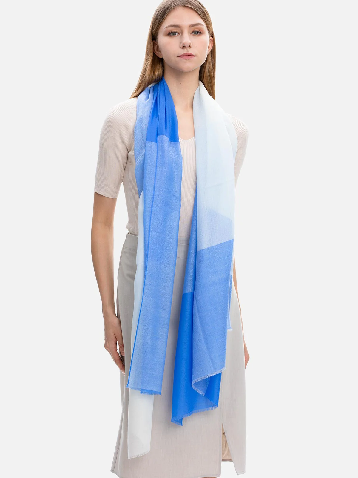 Featherlight Azure White Cashmere Scarf - Image 4