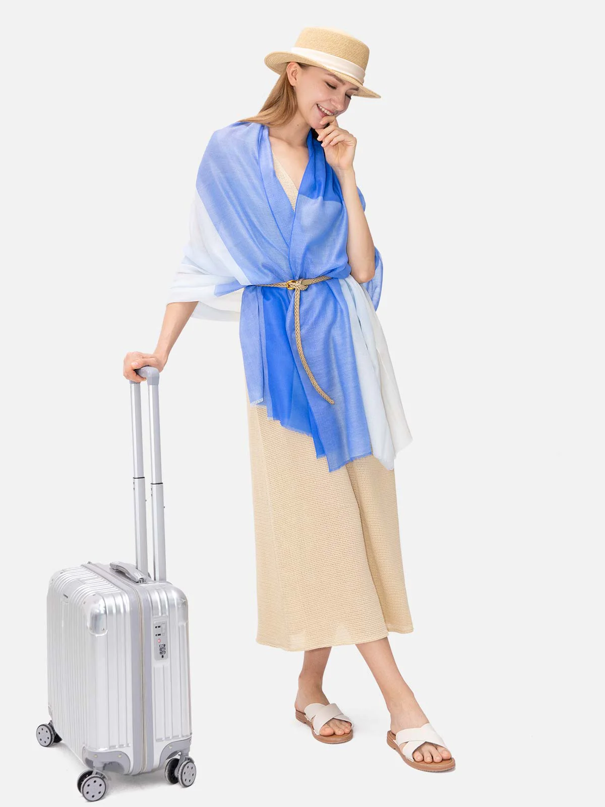 Featherlight Azure White Cashmere Scarf - Image 5