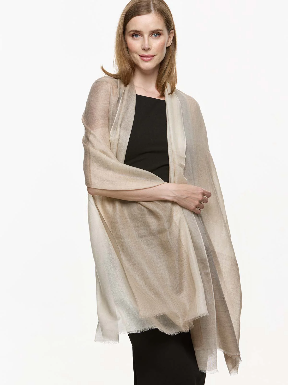 Featherlight Beige White Cashmere Scarf - Image 3