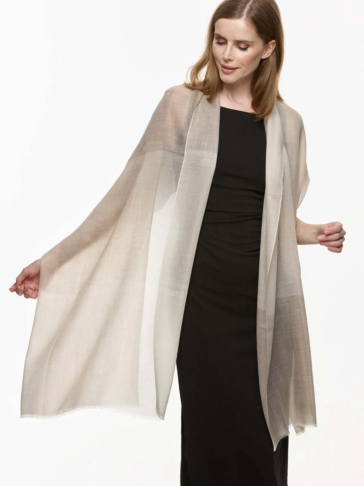 Featherlight Beige White Cashmere Scarf - Image 4