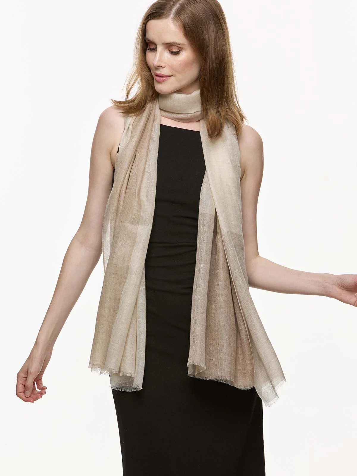 Featherlight Beige White Cashmere Scarf - Image 5