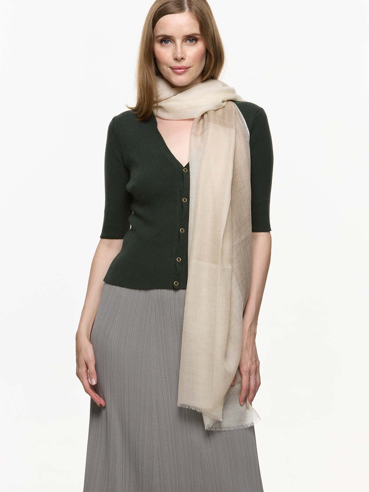 Featherlight Beige White Cashmere Scarf - Image 6