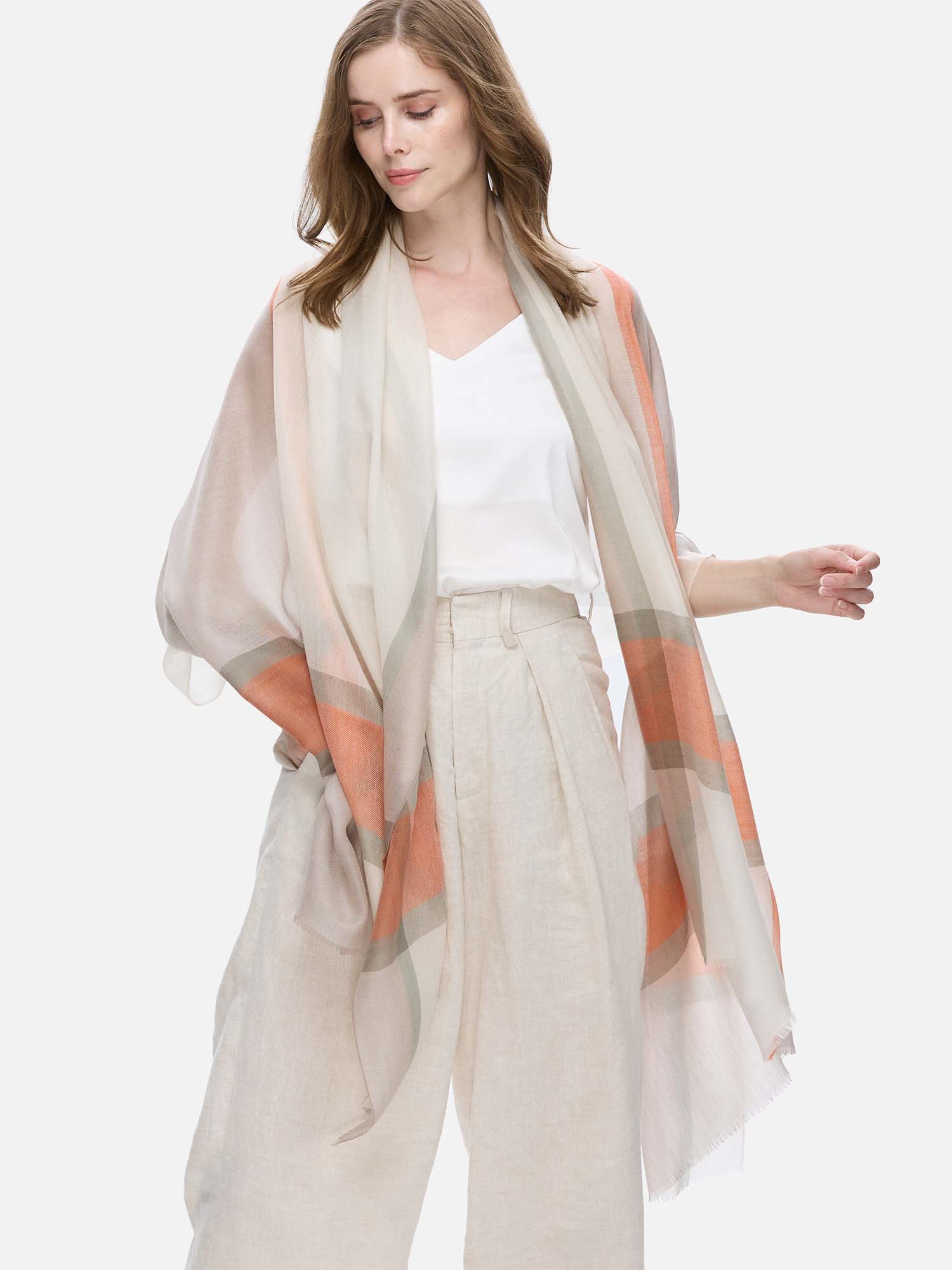 Featherlight Orange Green Cashmere Scarf - Image 3