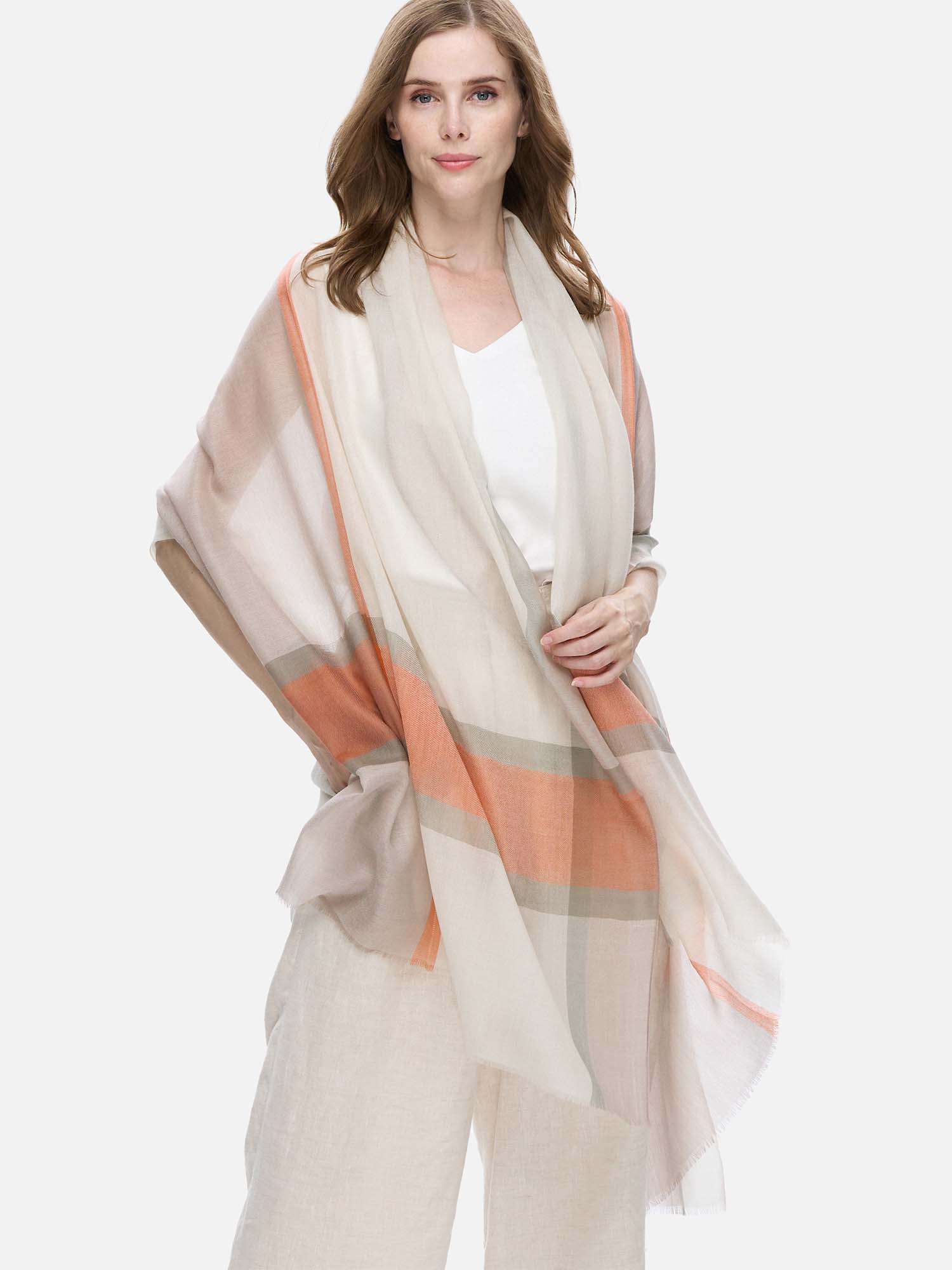 Featherlight Orange Green Cashmere Scarf - Image 4