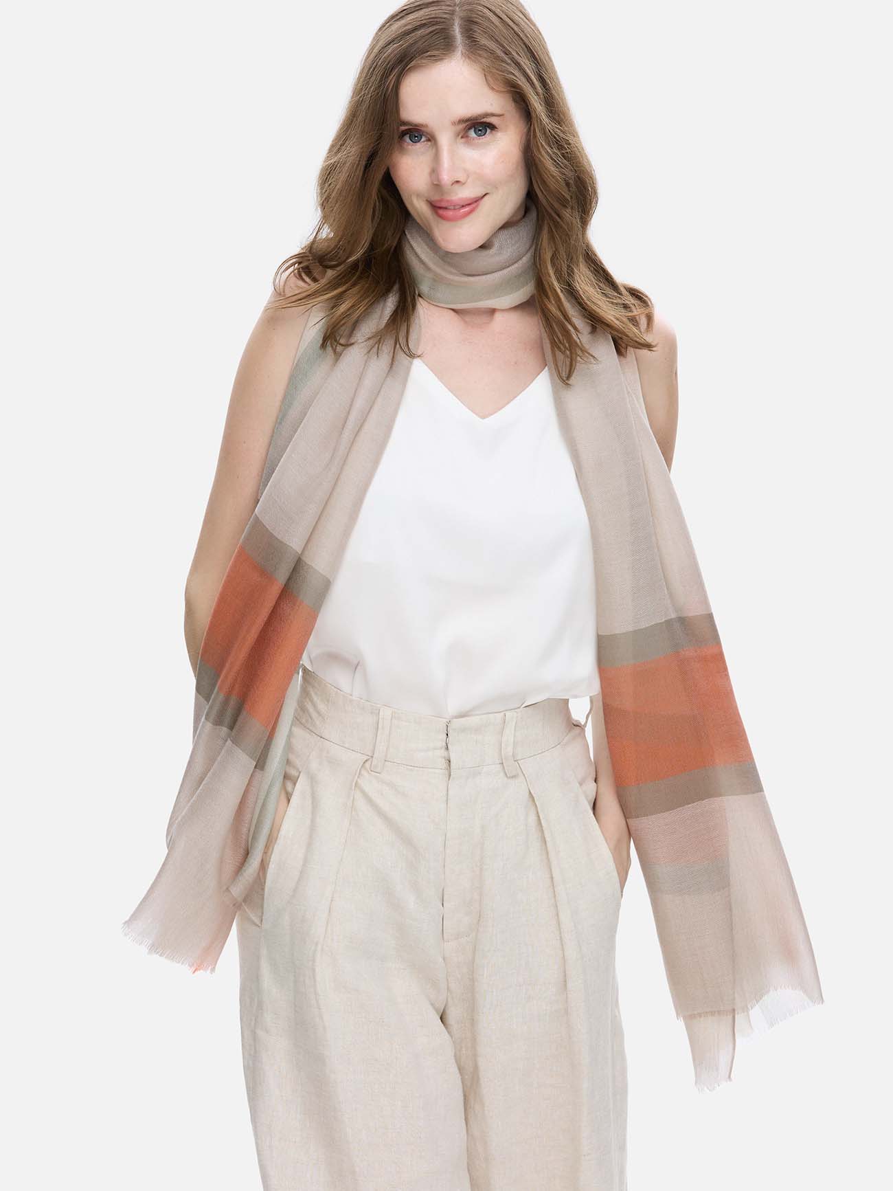 Featherlight Orange Green Cashmere Scarf - Image 5