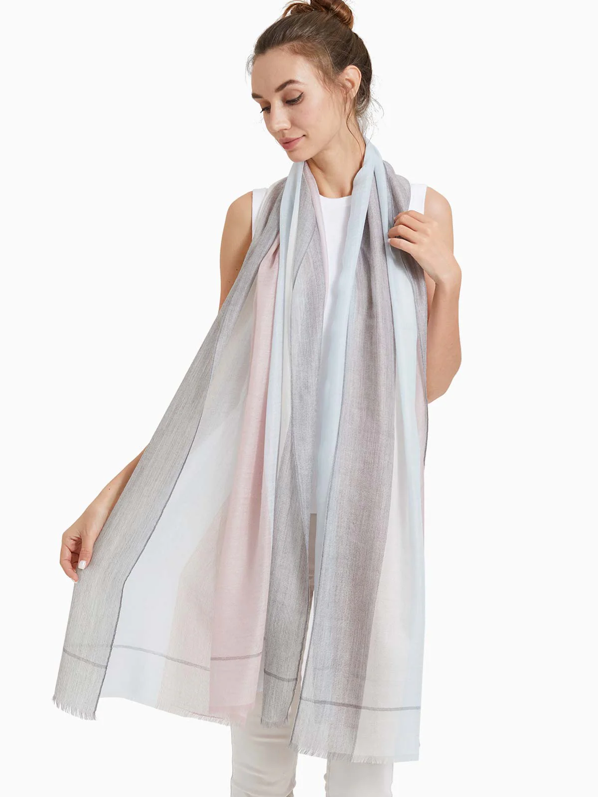 Featherlight Pink Blue Cashmere Scarf - Image 3
