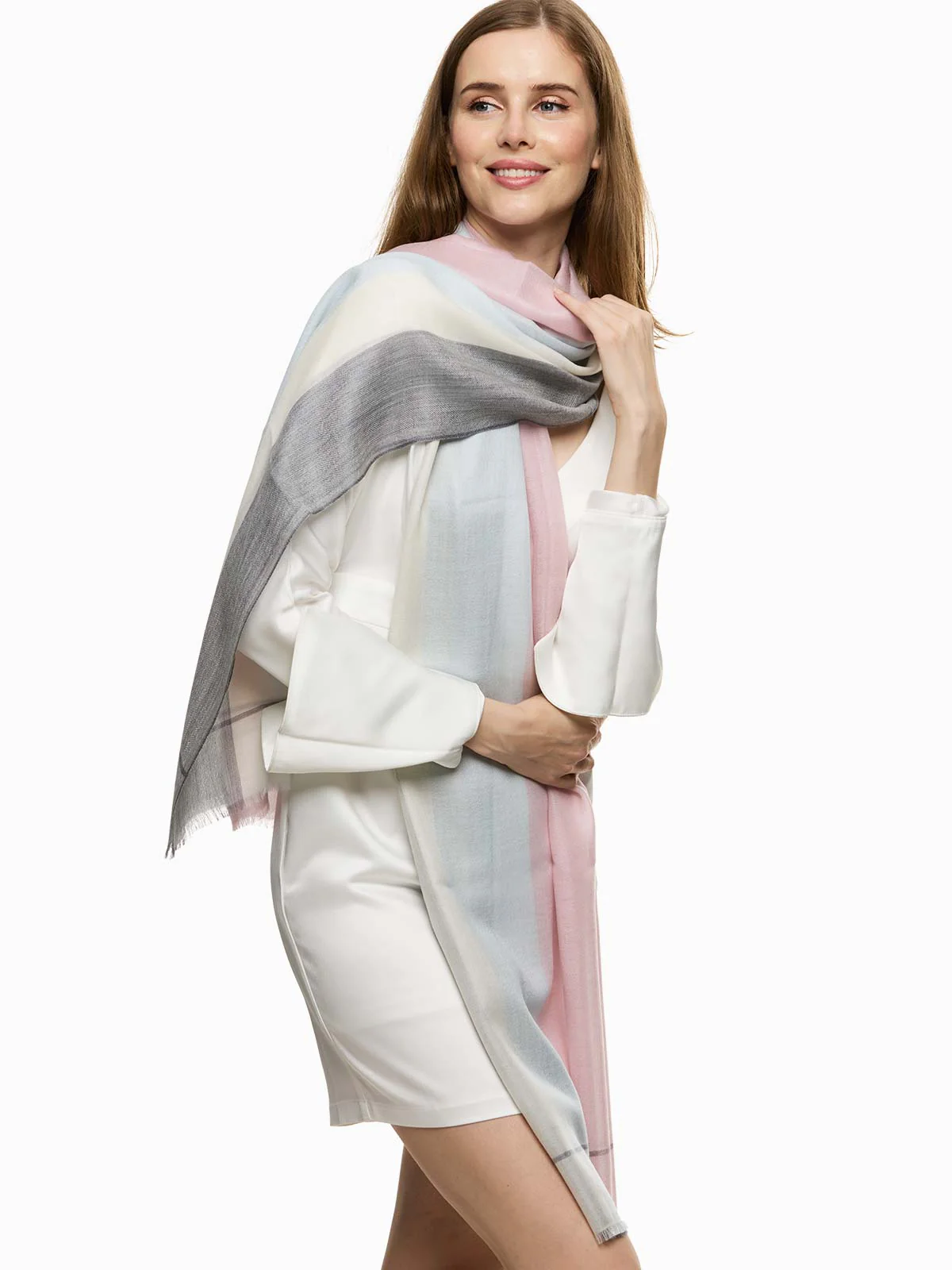 Featherlight Pink Blue Cashmere Scarf - Image 5