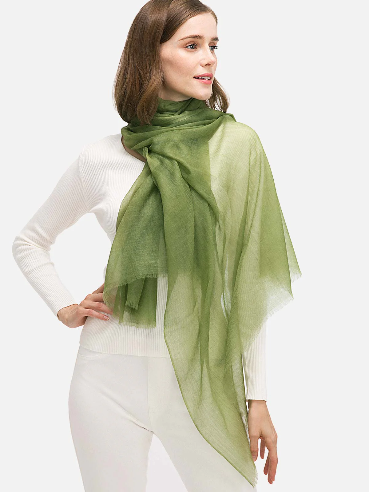 Featherlight Olive Green Cashmere Scarf - Image 3