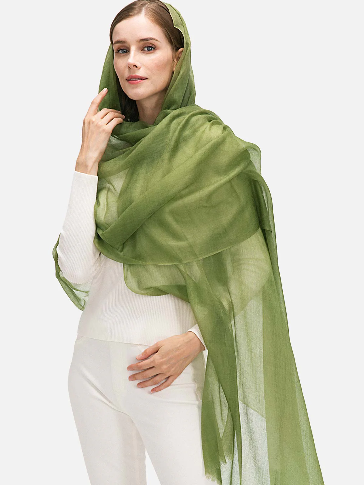Featherlight Olive Green Cashmere Scarf - Image 4
