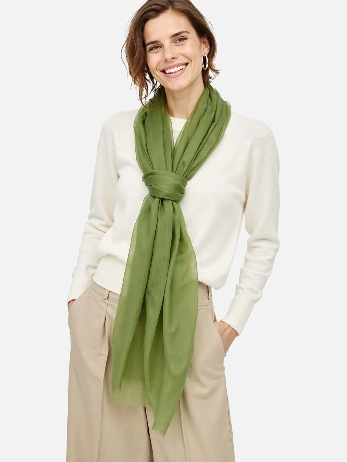 Featherlight Olive Green Cashmere Scarf - Image 6