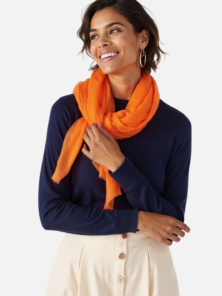 Featherlight Orange Cashmere Scarf - Image 5