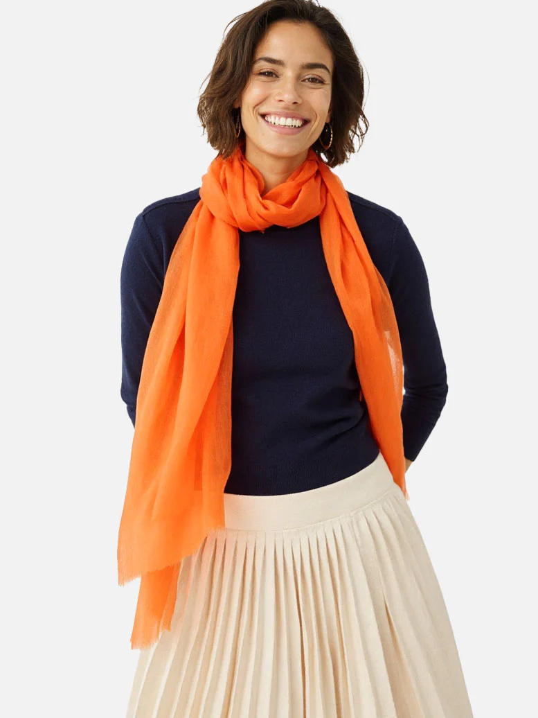 Featherlight Orange Cashmere Scarf - Image 6