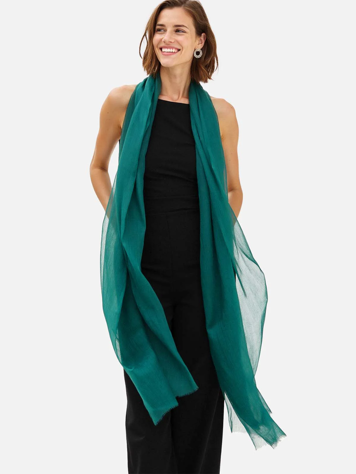Featherlight Pine Green Cashmere Scarf - Image 5