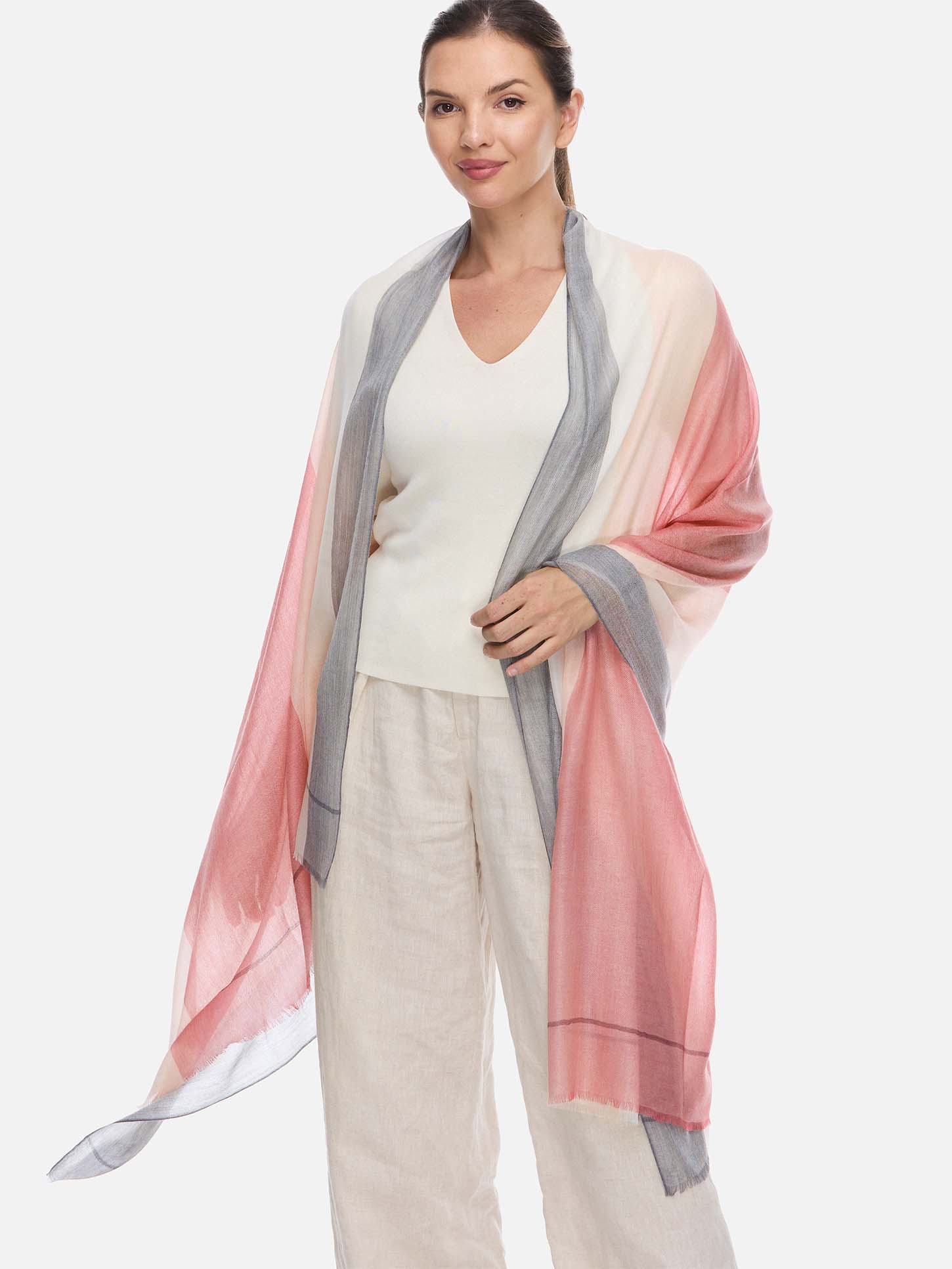 Featherlight Pink White Cashmere Scarf - Image 3