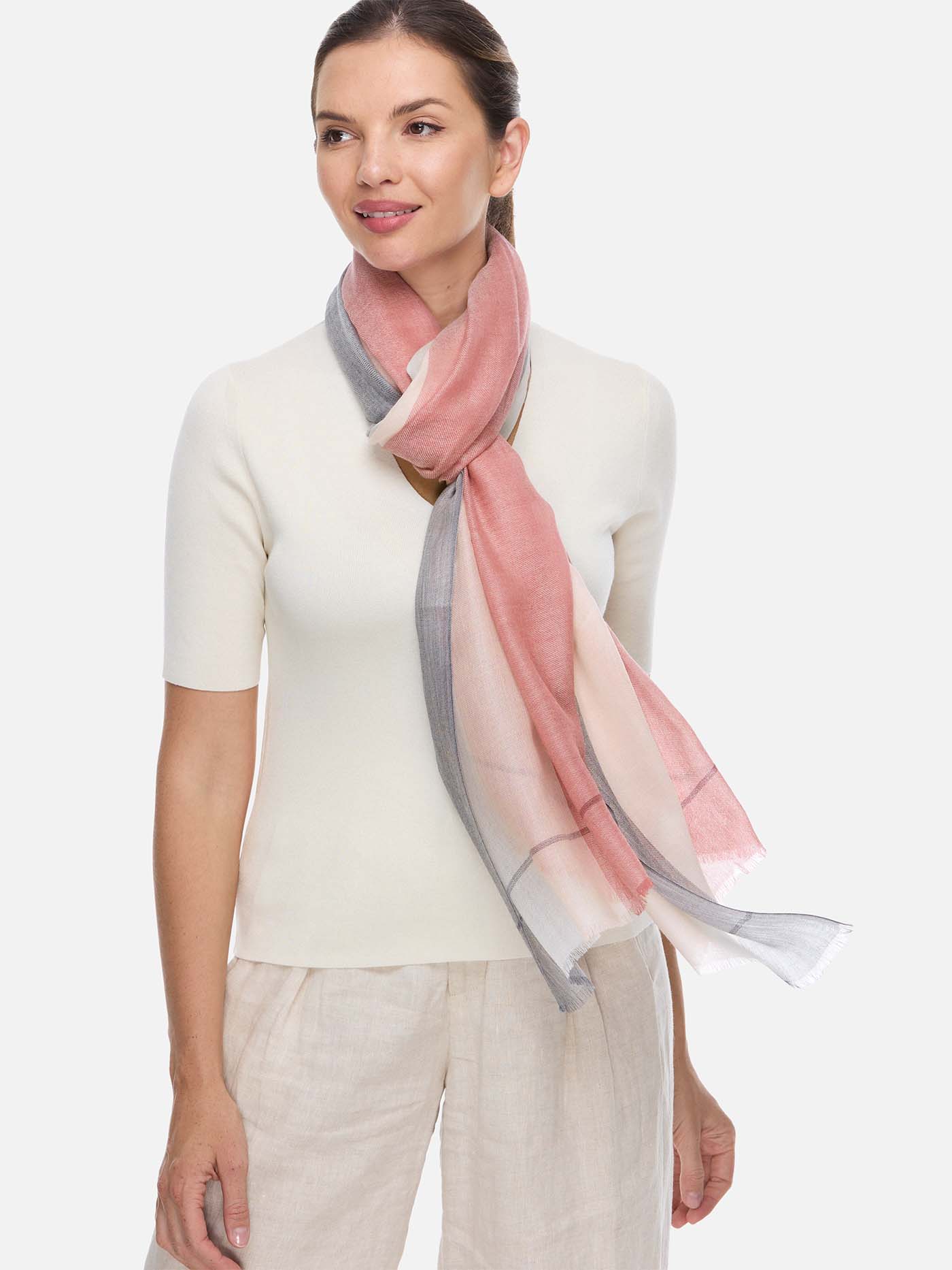 Featherlight Pink White Cashmere Scarf - Image 4