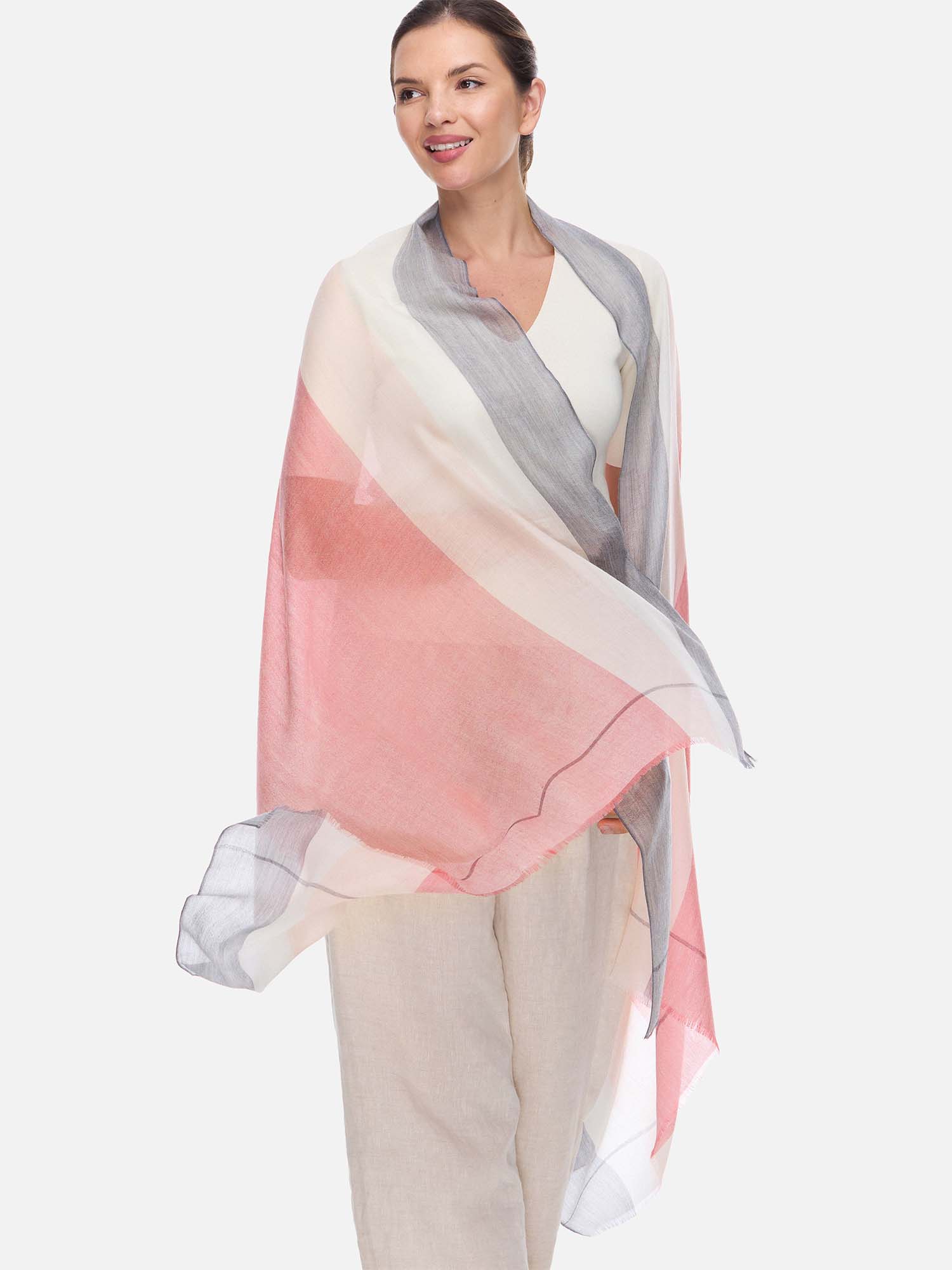 Featherlight Pink White Cashmere Scarf - Image 5