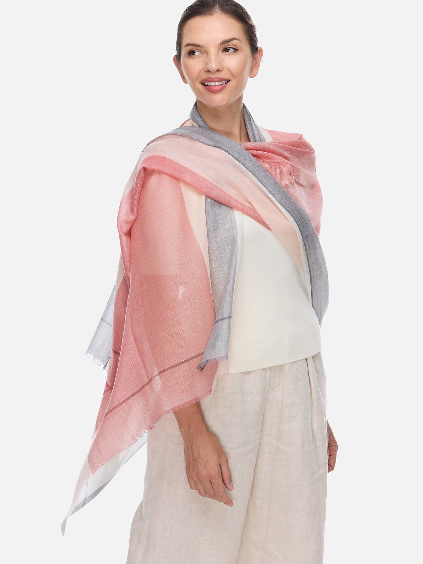 Featherlight Pink White Cashmere Scarf - Image 6