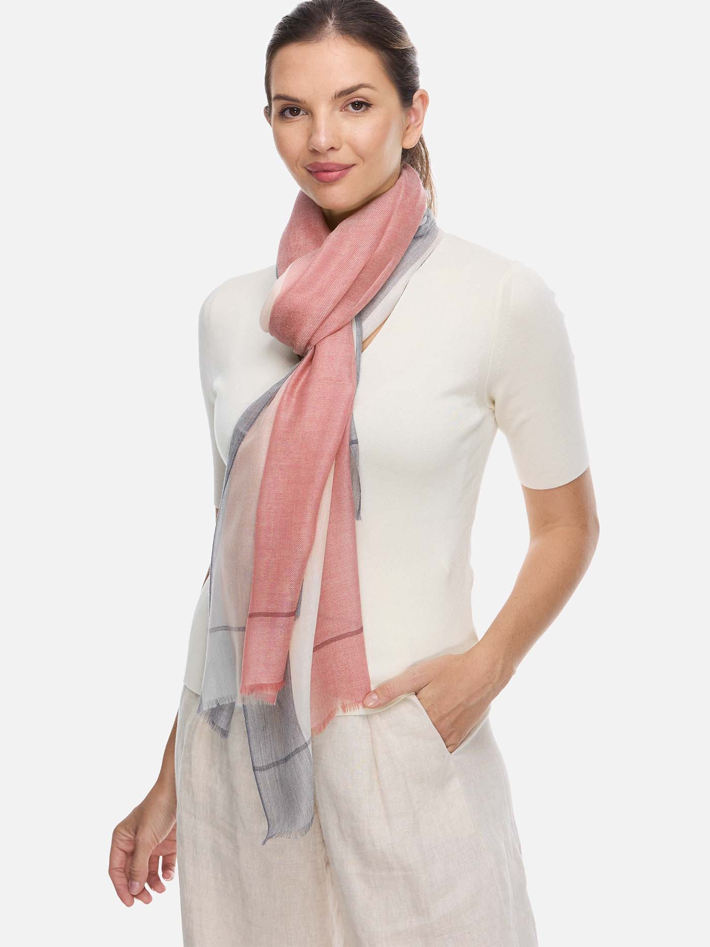 Featherlight Pink White Cashmere Scarf - Image 7