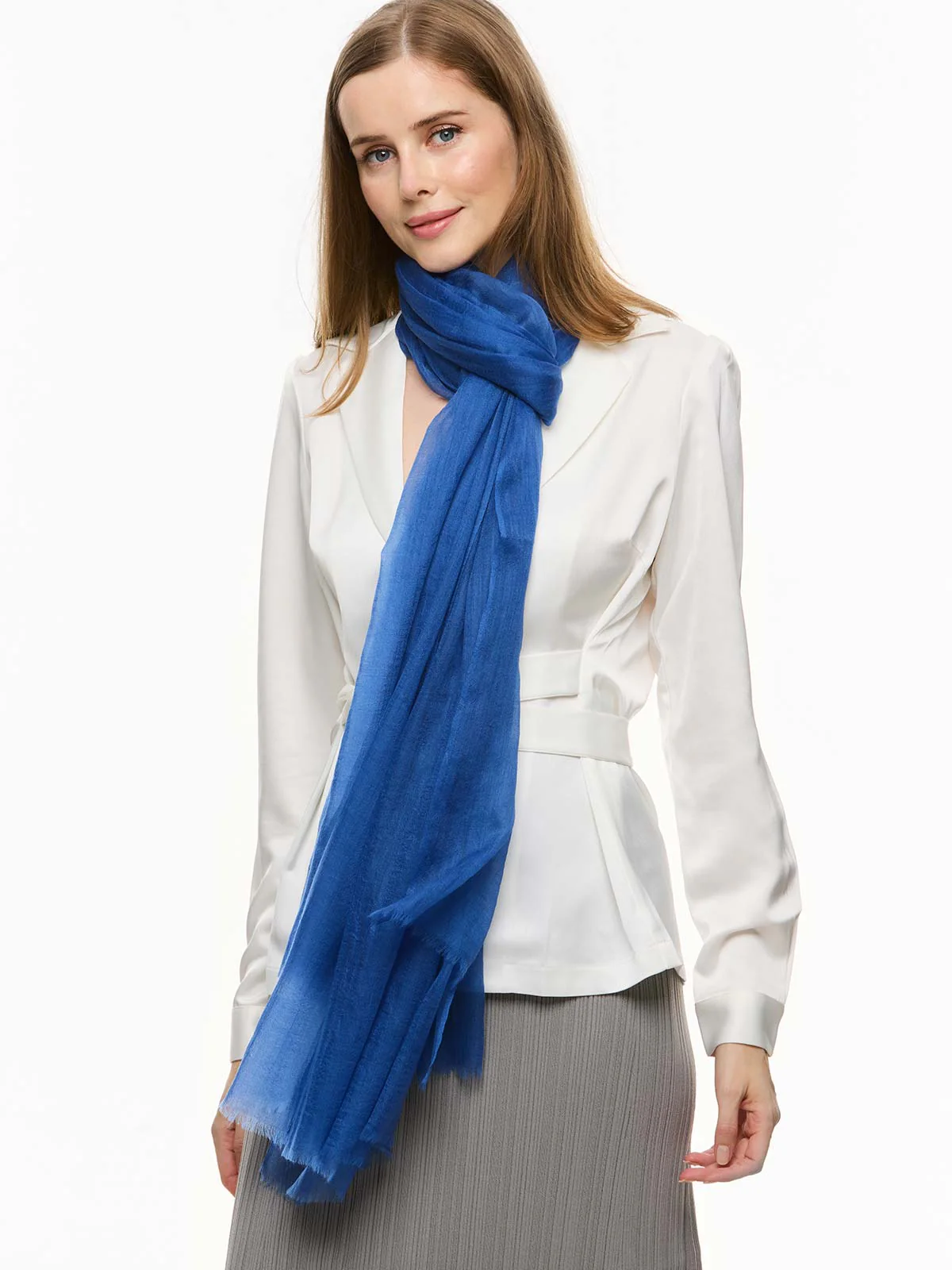 Featherlight Sapphire Cashmere Scarf - Image 5