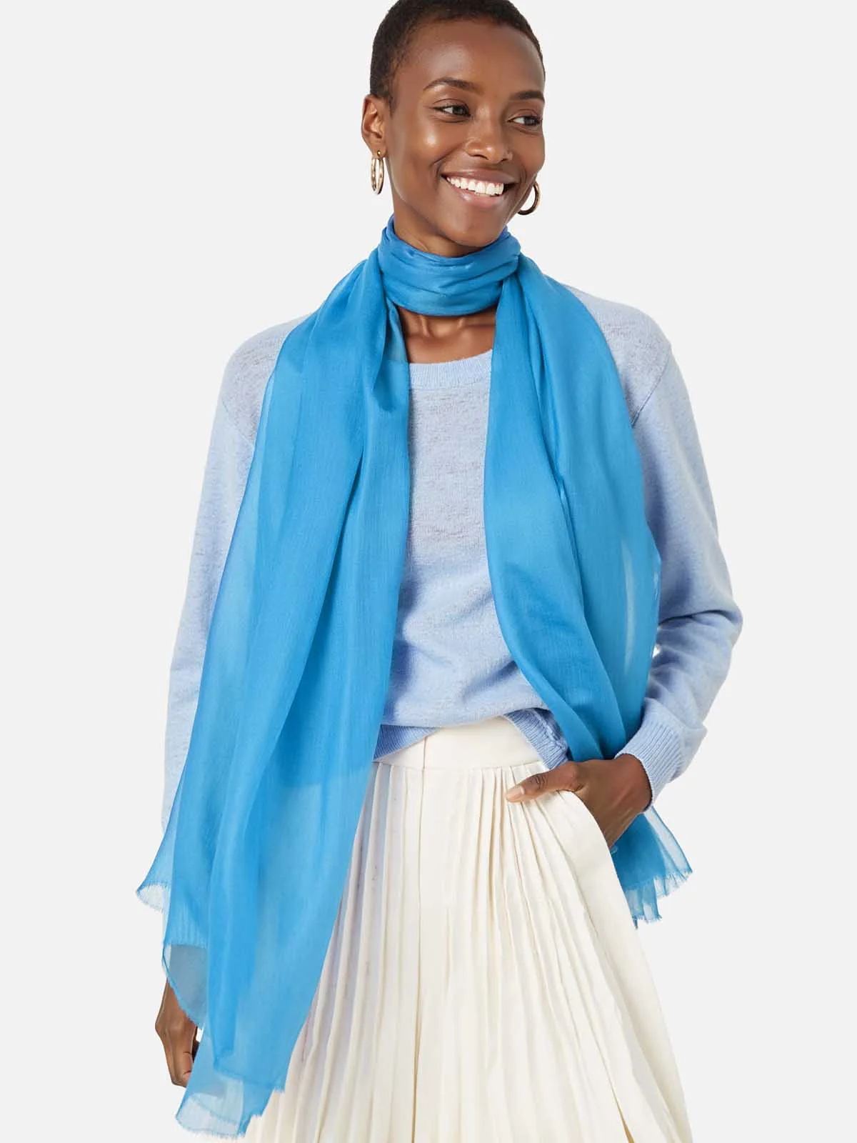 Featherlight Sky Blue Cashmere Scarf - Image 4