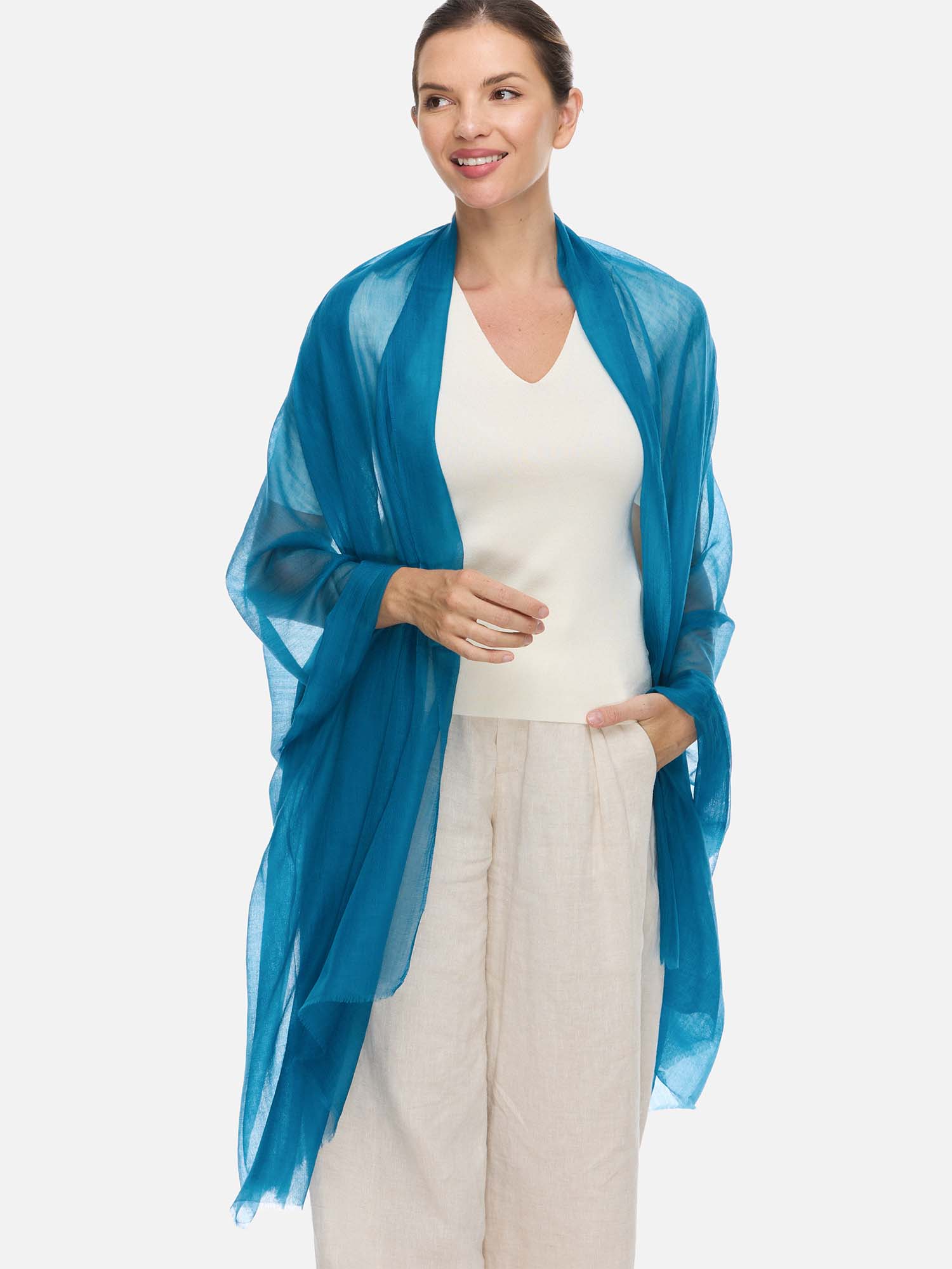 Featherlight Teal Cashmere Scarf - Image 3