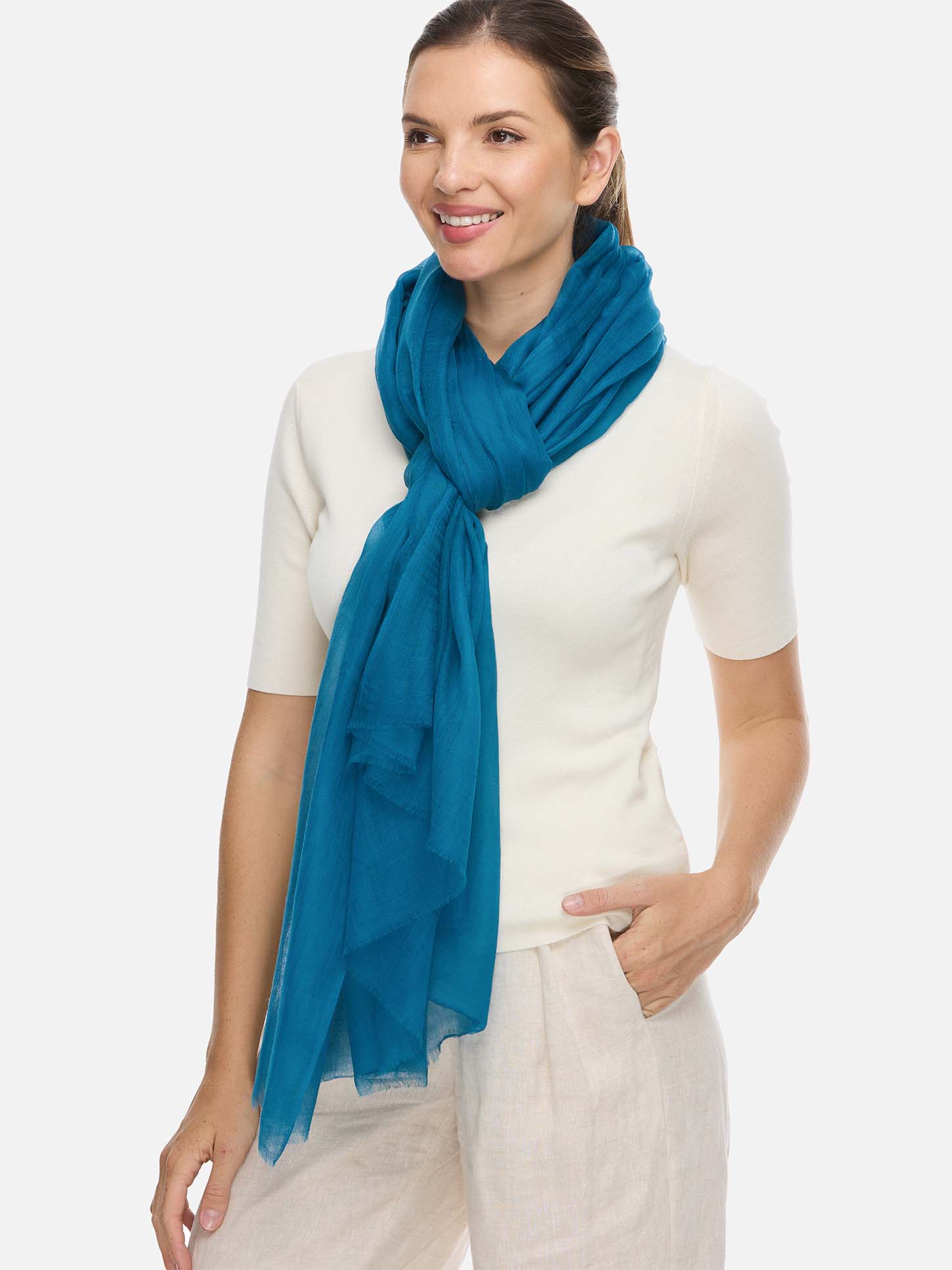 Featherlight Teal Cashmere Scarf - Image 4