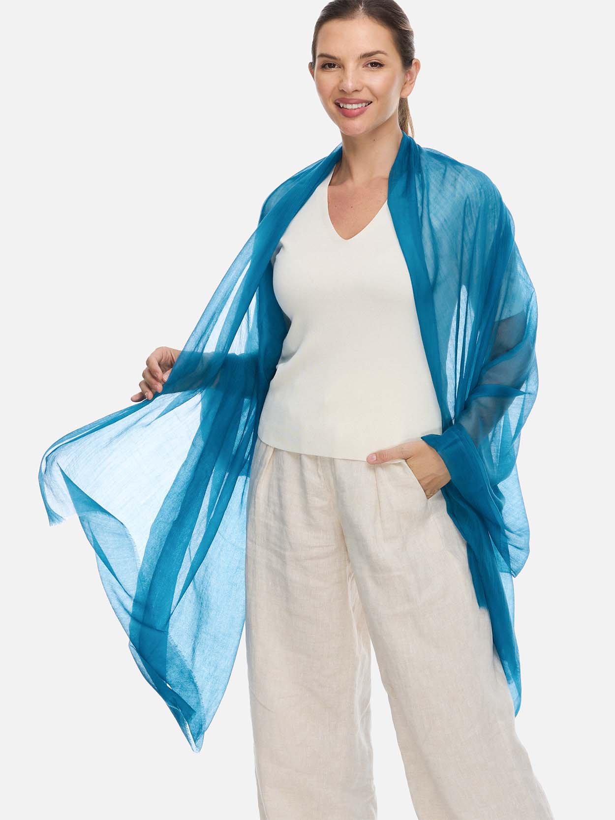 Featherlight Teal Cashmere Scarf - Image 5