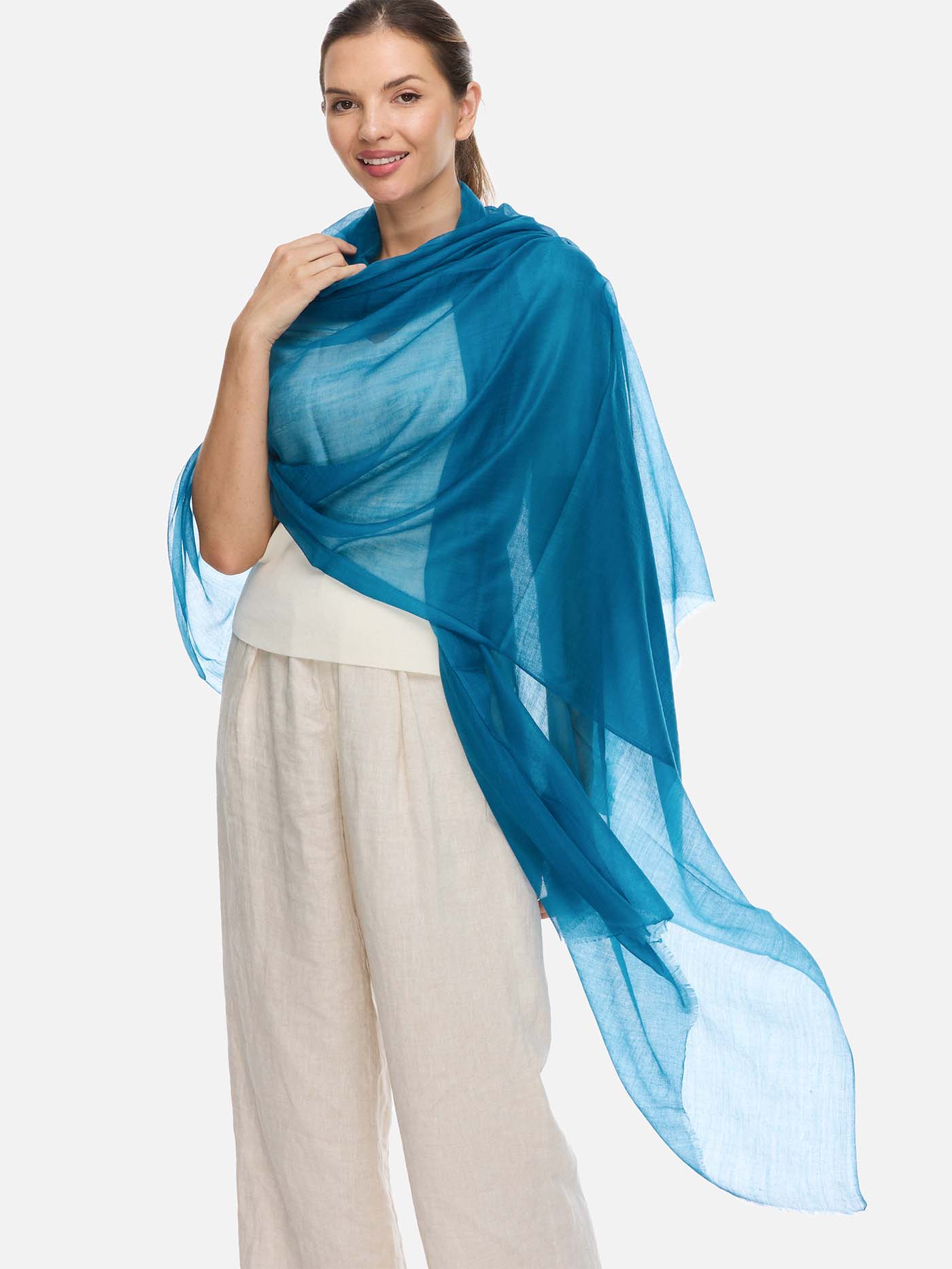 Featherlight Teal Cashmere Scarf - Image 6