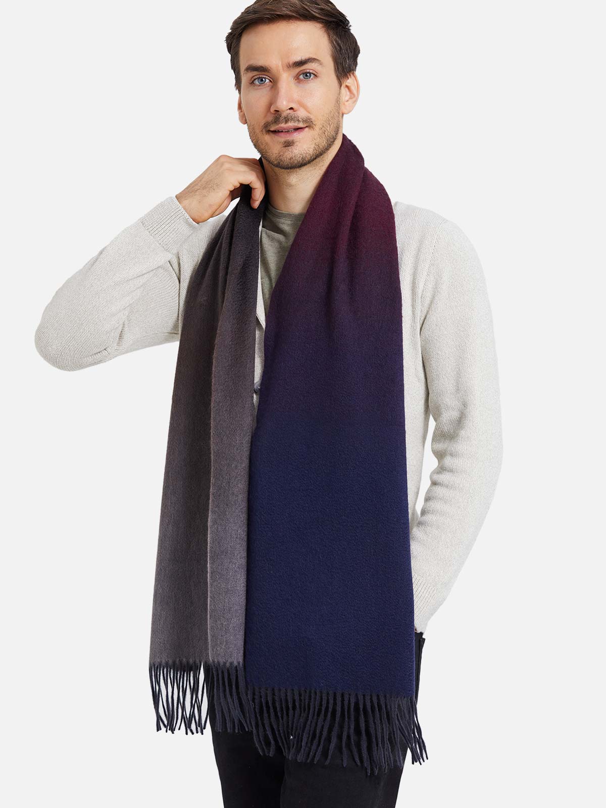 Sapphire Burgundy Gray Ombre Mens Cashmere Scarf - Image 3